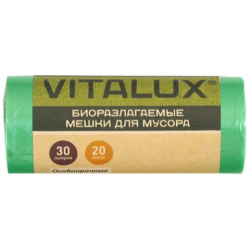 Мешки для мусора Vitalux биоразлагаемые особопрочные 30 л, 1 упак., зеленый