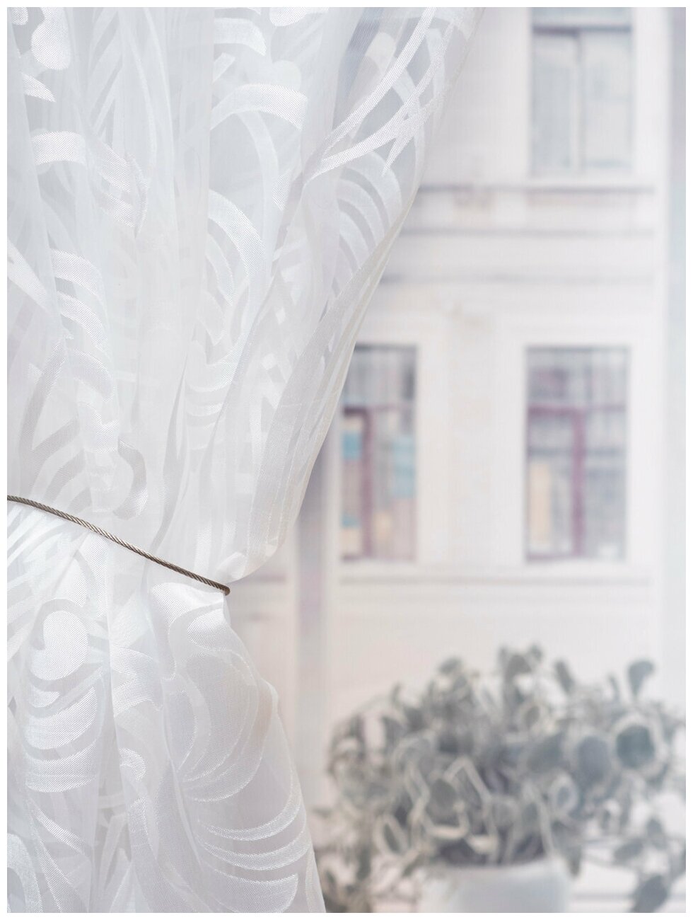 Тюль органза Ирис цвет белый, высота 250 см, ширина 300 см, на шторной ленте - фотография № 2