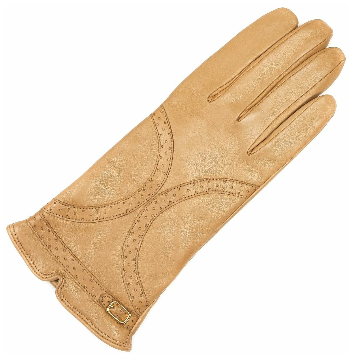 Женские перчатки из натурально кожи на трикотажной подкладке с декоративной апликацией FINNEMAX
