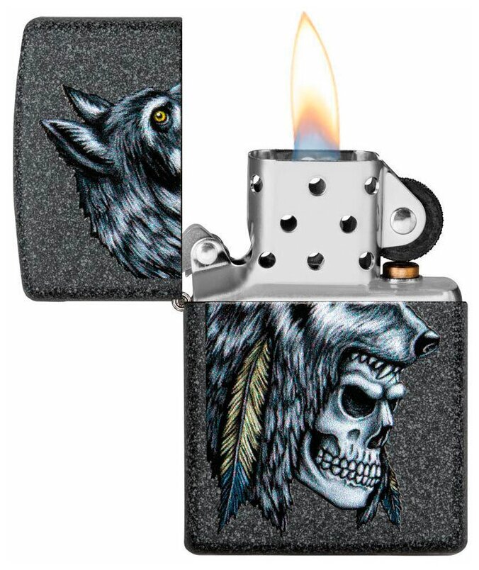 Zippo Зажигалка Zippo 29863 Wolf Skull Feather Design - фотография № 4