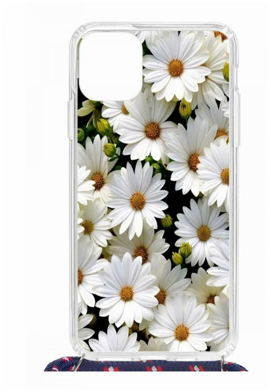 Чехол для Apple iPhone 11 Pro Max Kruche Print MagSafe Magrope Ромашки,пластиковая накладка со шнурком и рисунком,противоударный силиконовый бампер