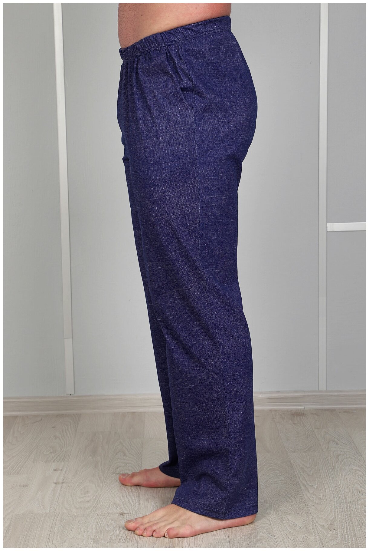 Мужские брюки арт. 22-0497 Синий размер 58 Кулирка Оптима трикотаж прямого кроя с карманами пояс на резинке - фотография № 3