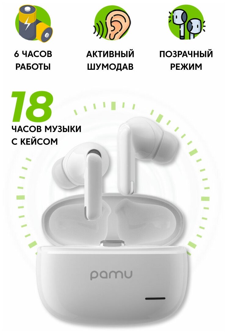 Беспроводные TWS стереонаушники суббренда Xiaomi Padmate PaMu S29 White активное шумоподавление