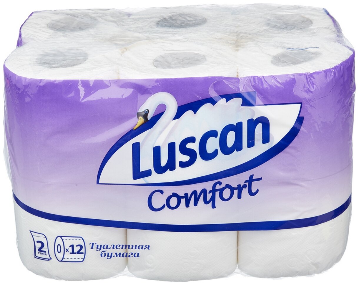 Бумага туалетная Luscan Comfort 2-слойная белая (12 рулонов в упаковке)