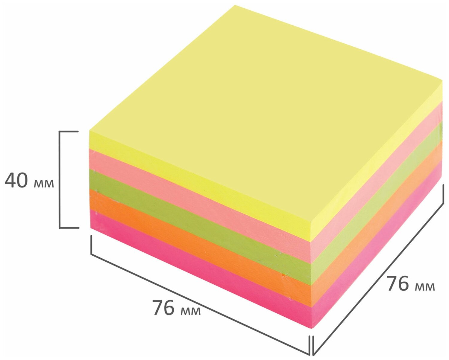 Блок самоклеящийся (стикер), BRAUBERG, НЕОНОВЫЙ, 76х76 мм, 400 л., 5 цветов, 122855 - фото №6