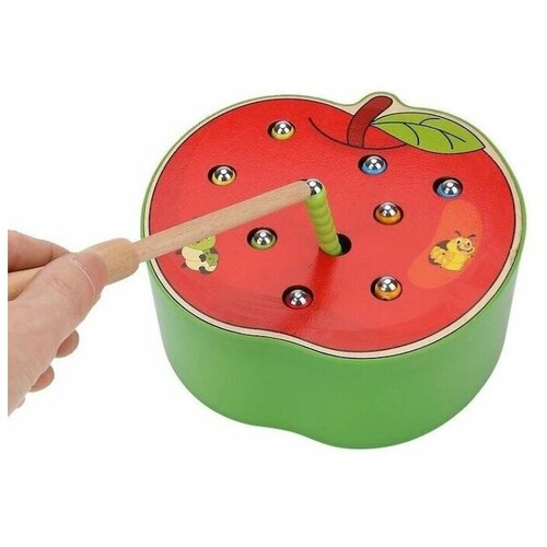 Развивающая игрушка для детей Веселые червячки/ Головоломка/ Магнитная рыбалка/ Монтессори / Поймай червячка в яблоке
