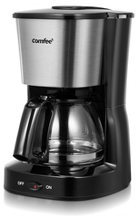 Кофеварка капельная Comfee CF-СМ2501, 600 Вт, стеклянный кувшин 650 мл, поддержание температуры, противокапельная система, нерж сталь/черный пластик