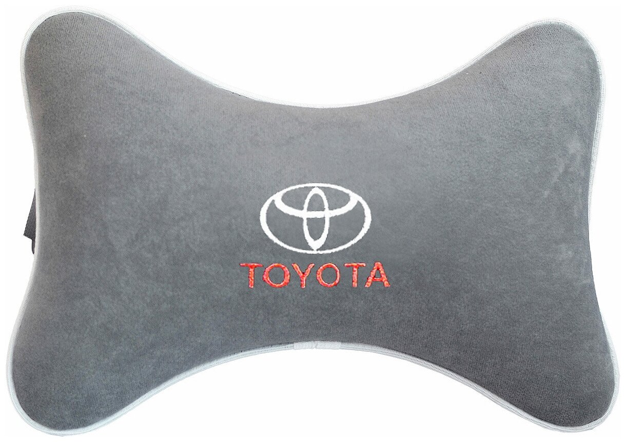 Подушка на подголовник из велюра с логотипом (тойота) "Toyota",/ подушка для путешествий в машину/подушка под голову/ Премиум качество/сер. 37449