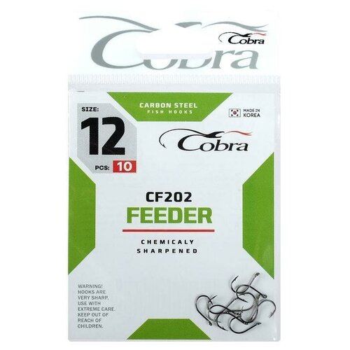 крючки cobra feeder серия cf202 6 10 шт Крючки Cobra FEEDER CF202-12, 10 шт