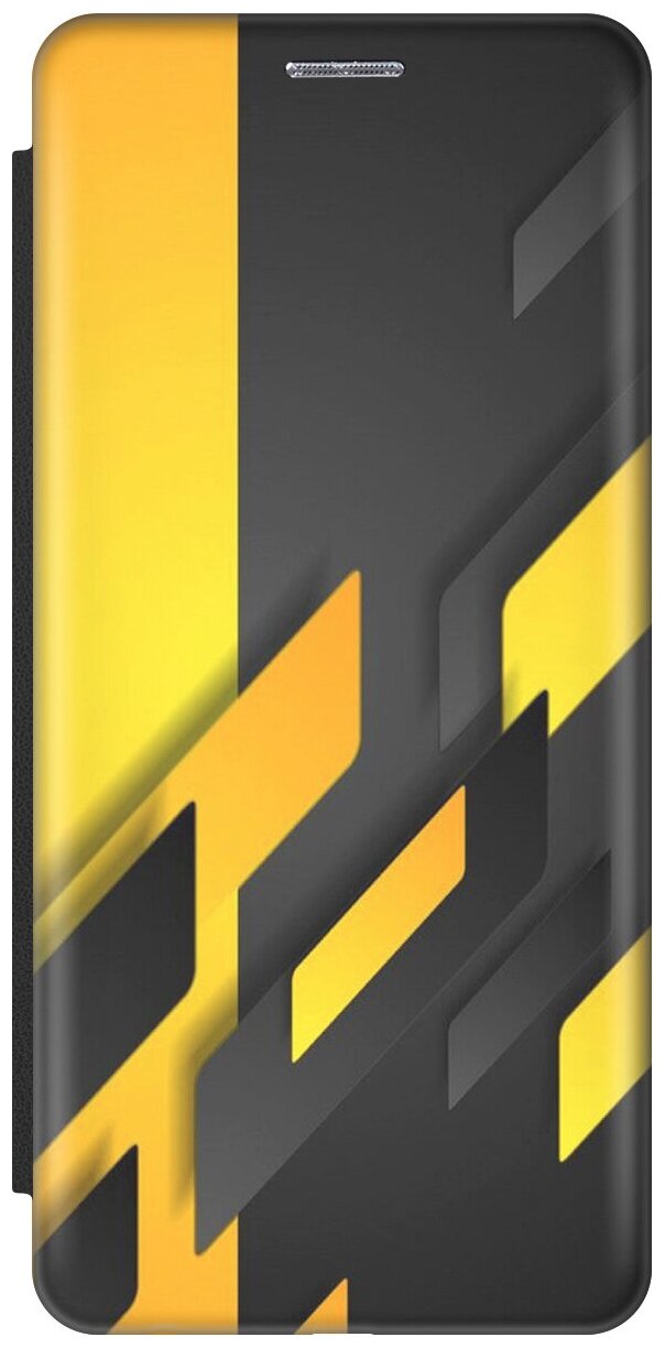 Чехол-книжка на Tecno Spark 6 Go / Техно Спарк 6 Го c принтом "Черно-желтая абстракция" черный