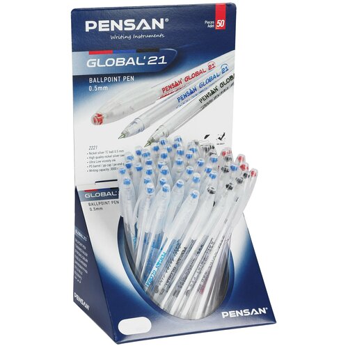 Ручка шариковая масляная PENSAN “Global-21“, ассорти, узел 0,5 мм, линия письма 0,3 мм, дисплей, 2221/S