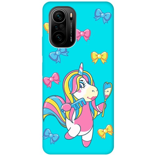 Матовый чехол Lady Unicorn для Xiaomi Poco F3 / Сяоми Поко Ф3 с 3D эффектом бирюзовый силиконовый чехол с принтом lady unicorn для xiaomi poco f3 сяоми поко ф3