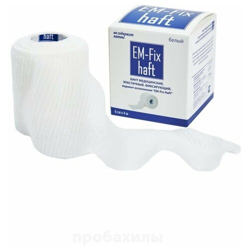 EM-Fix haft, самофиксирующийся бинт, 6 см х 4 м, белый