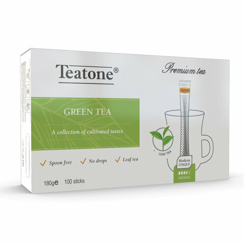 Чай зеленый 100 стиков по 1,8 г Teatone, 1 упаковка