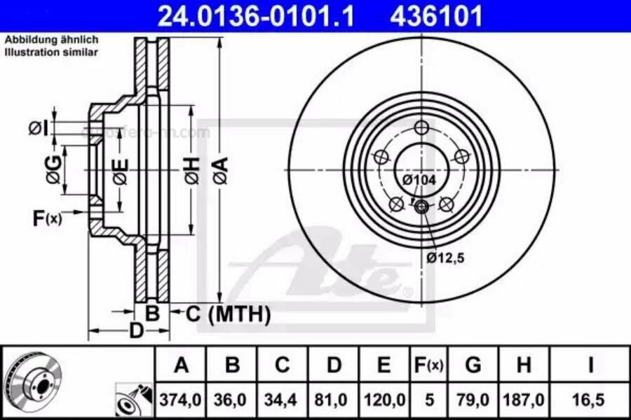 ATE 24013601011 Диск тормозной передн, BMW: 7 745 d 01-