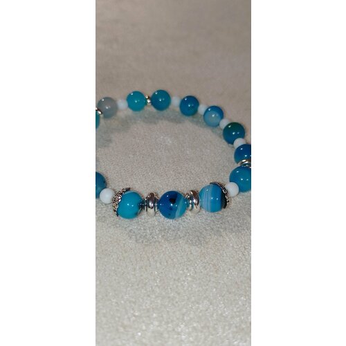 фото Браслет, агат, металл, размер 17.5 см, синий, белый мастерhand