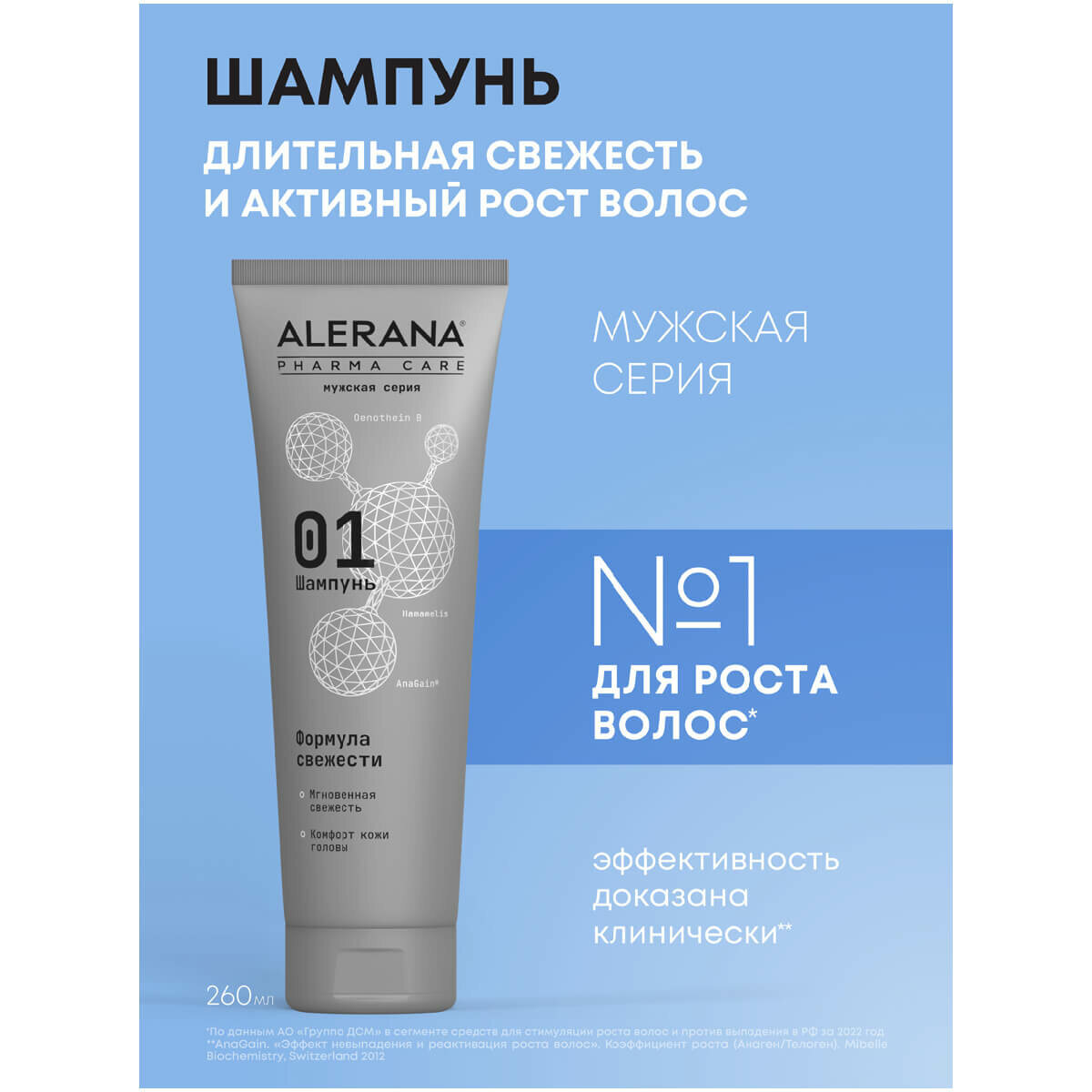 Изображение Шампунь для мужчин Формула Свежести Pharma Care, 260 мл, Alerana