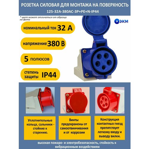 Розетка силовая для монтажа на поверхность 12 - 5 полюсов-32А-380AC-IP44 ЭКМ