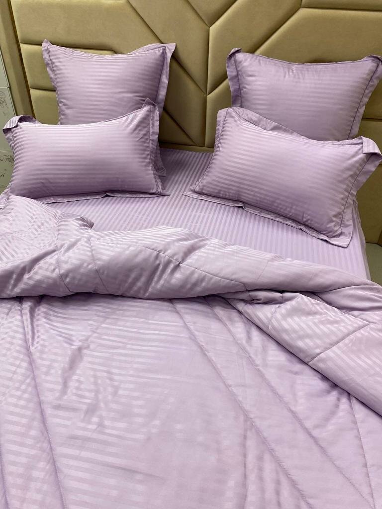 фото Комплект постельного белья с одеялом, Страйп Сатин, Евро, Хлопок