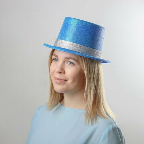 Шляпа пластиковая Фееричный цилиндр, р-р. 56, цвет синий карнавальная шляпа фееричный цилиндр цвета микс