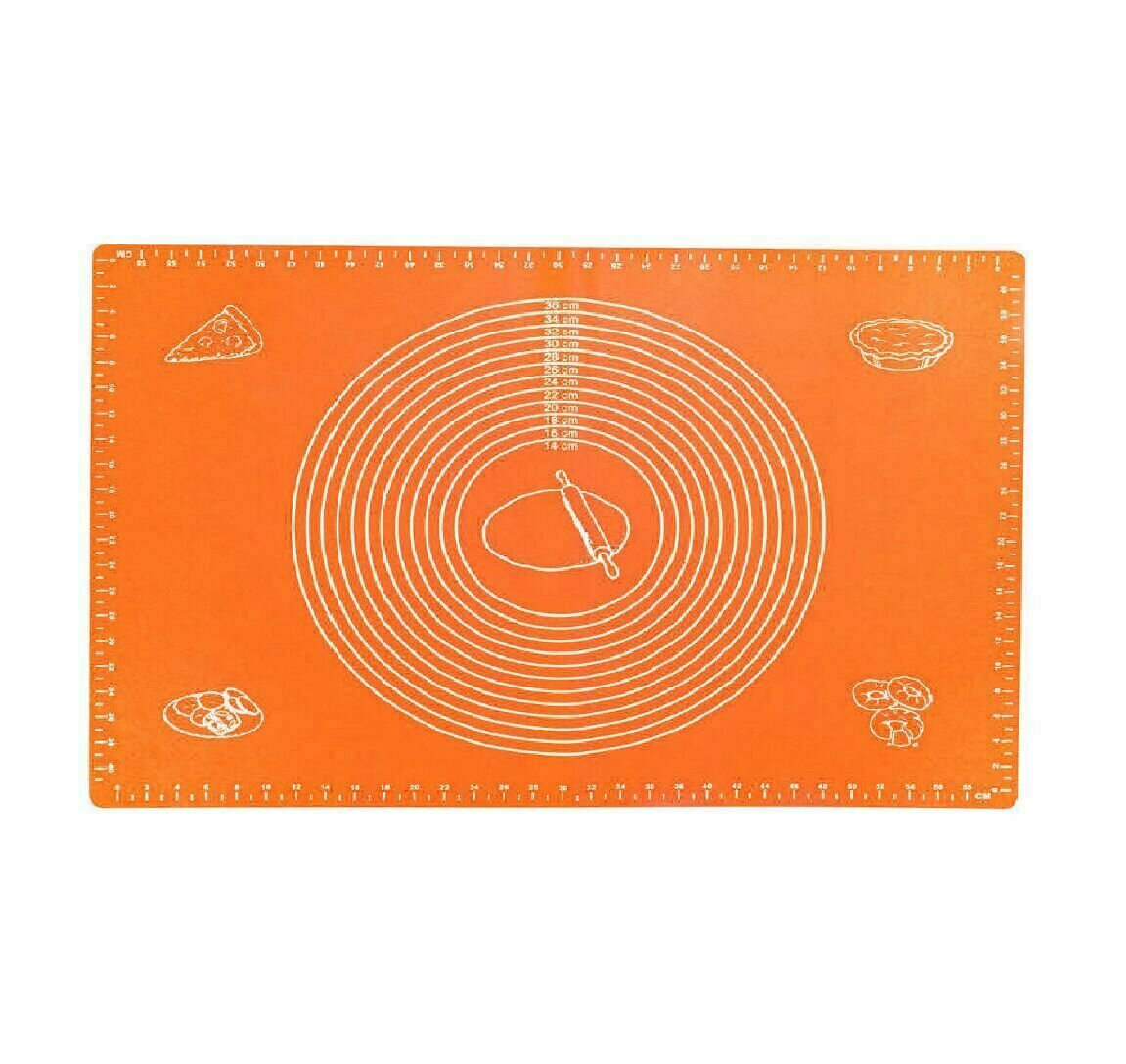 Силиконовый антипригарный коврик для выпечки и раскатки теста 45х65 см./ коврик с разметкой, оранжевый