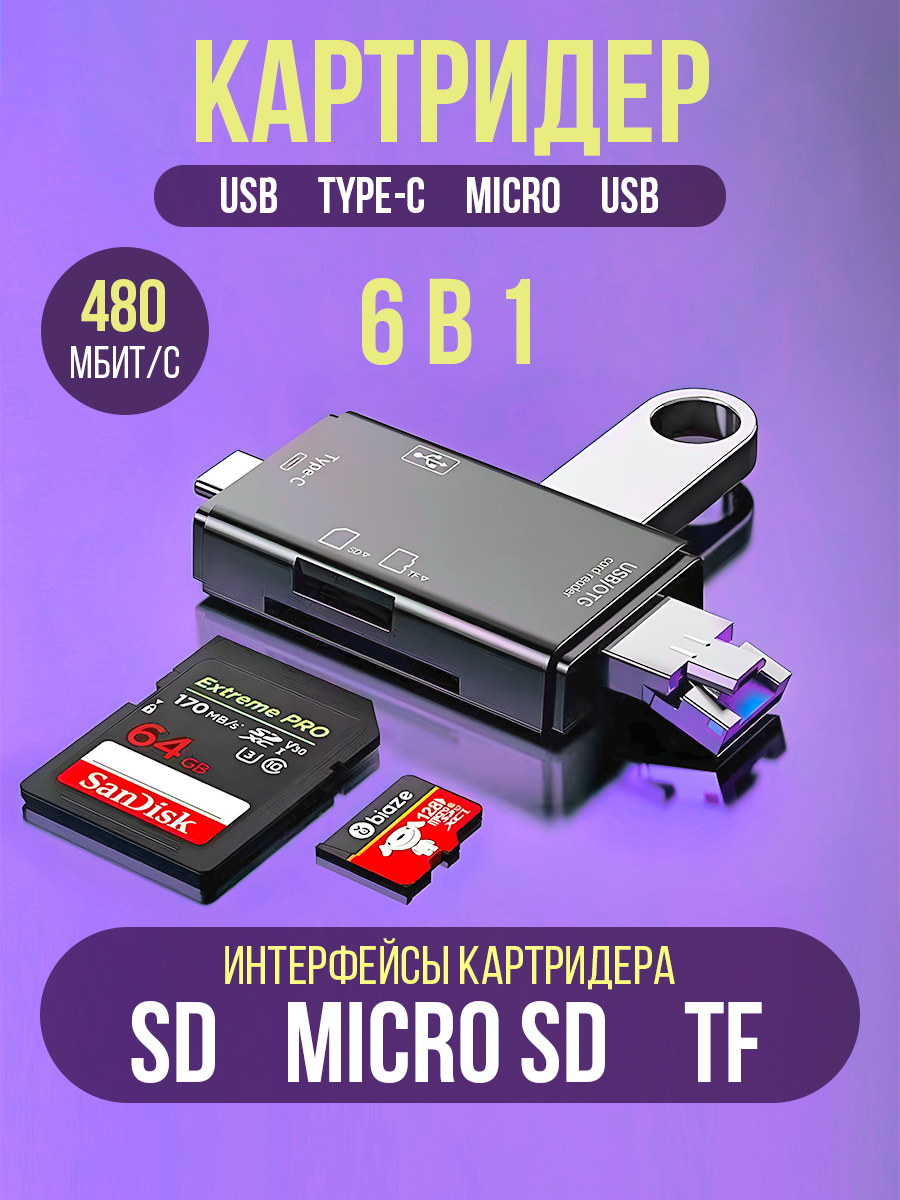 Картридер для ноутбука компьютера телефона для чтения карт micro SD карт