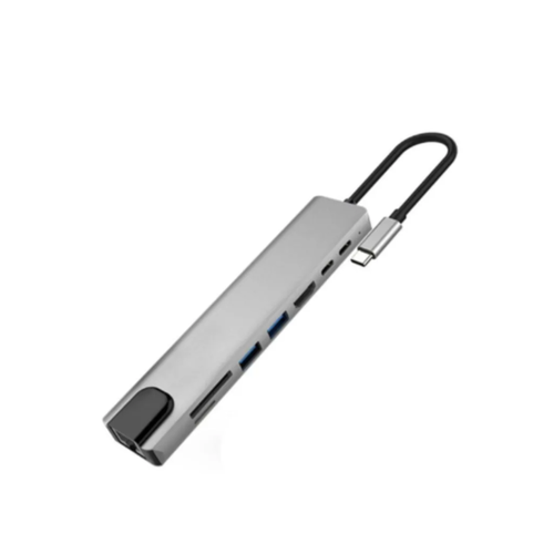 Хаб USB type-C адаптер-переходник 8 в 1 HDMI 4K RJ45 TFSD USBx2 Type-C PD 87W для Macbook для ноутбука 770₽