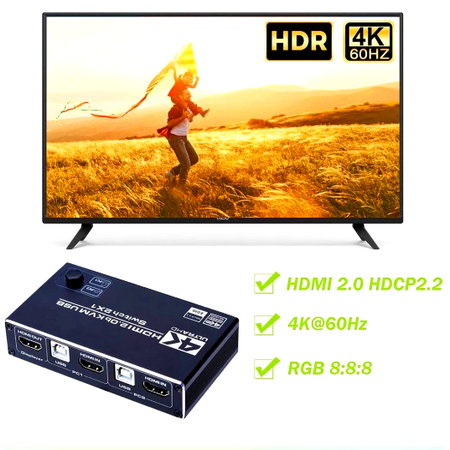 KVM Переключатель (switch) HDMI 2х1 + USB Ultra HD — фото 5