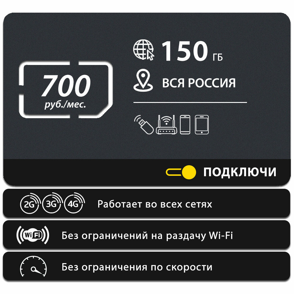 Безлимитный интернет - 150 Гб по всей России за 700 руб./мес. 4G, LTE для смартфона, планшета, модема и роутера. Выгодный тариф, новая SIM-карта — фото 2