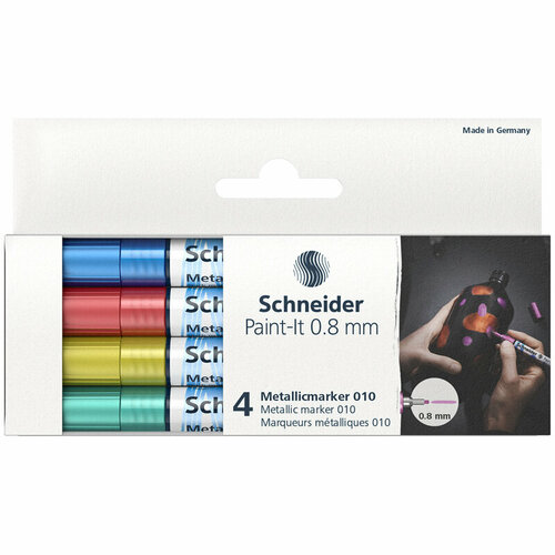 Набор маркеров для декорирования SCHNEIDER ML01011502 Paint-It 010, металлик, 4цв, 0,8мм