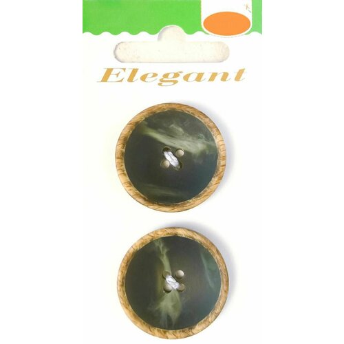 Пуговицы ELEGANT, 28 мм, пластиковые, круглые, оливковые, 2 шт, 1 упаковка