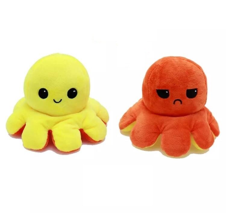 Мягкая игрушка Осьминожка - перевертыш, Осьминог вывернушка , двухсторонний желтый-оранжевый