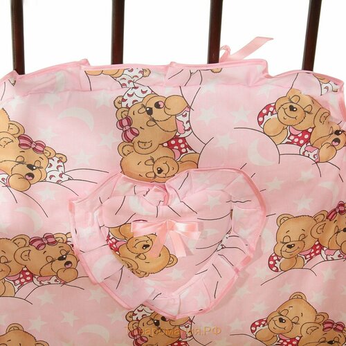 Комплект из 6 предметов в детскую кроватку бязь Сонные мишки розовый