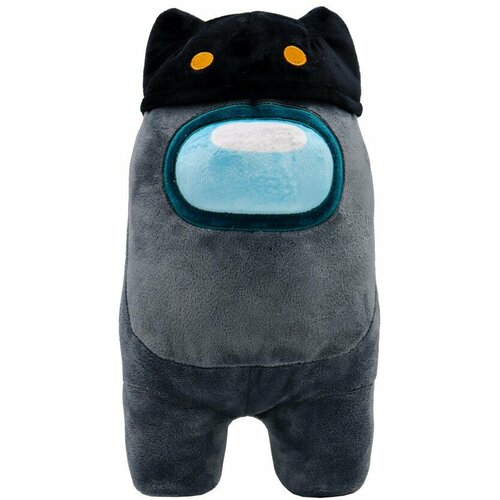 Мягкая игрушка Among Us серая с чёрной шапочкой (30 см)