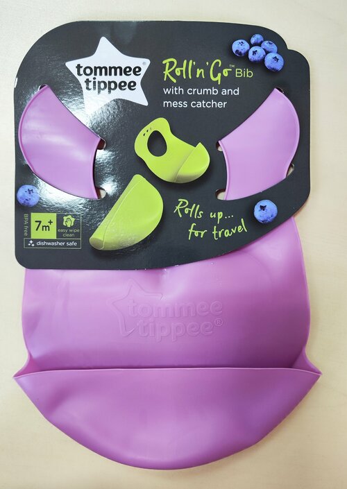 Tommee Tippee Гибкий детский нагрудник с кармашком +7m фиолетовый