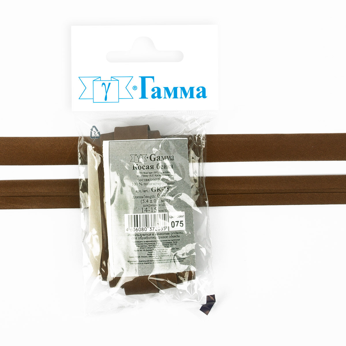 фото Косая бейка фасовка Gamma GK-15P 14 - 15 мм 5 х 5.4 м белый N001