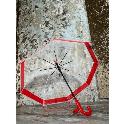 Зонт-трость полуавтомат, купол 60 см., 8 спиц, красный