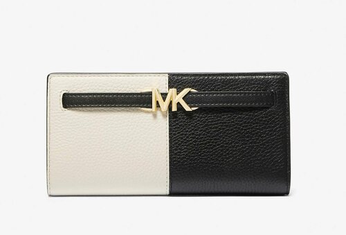 Кошелек MICHAEL KORS 35F3G6RE3L BLACK MULTI, натуральная кожа, зернистая фактура, на кнопках, 2 отделения для банкнот, отделения для карт и монет, черный, белый