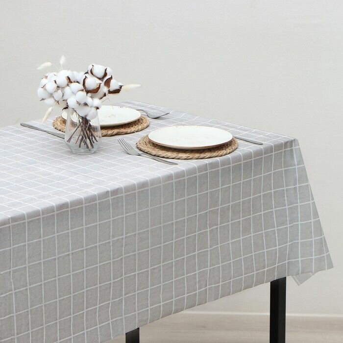 фото Cкатерть Доляна Клетка цв. серый 106x152 см