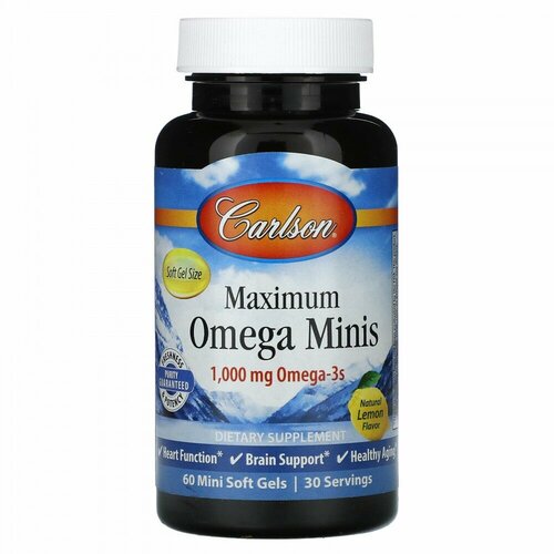 Carlson, Maximum Omega Minis, Natural Lemon, 500 mg, 60 Mini Soft Gels