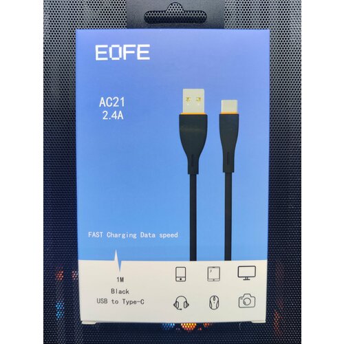 Кабель (10шт) зарядки и передачи данных Type-C EOFE AC21 2.4A черный