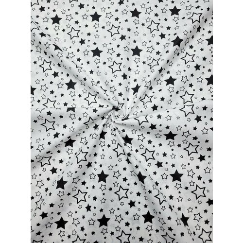 Ткань Поплин Черный звездопад на белом 100*150см ткань поплин собачки на белом 100 150см