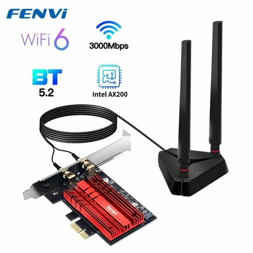 Wi-Fi Сетевая Карта Для ПК Fenvi FV-AX3000 2974 Мбит Blutetooth 5.2 с 2.4,5 ГГц с WiFi6 MU-MIMO AX200 PCIe Беспроводной Wi-Fi Адаптер