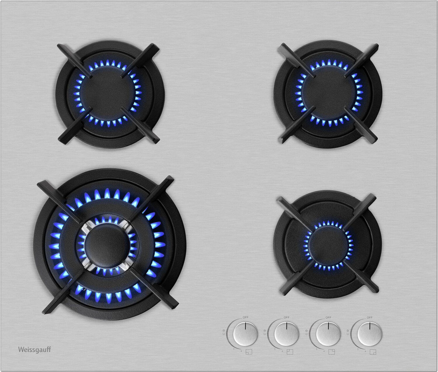 Варочная панель Weissgauff HGG 641 XR WOK-конфорка, 3 года гарантии, автоматический электроподжиг, Рукоятки Hi-Tech, газ-контроль