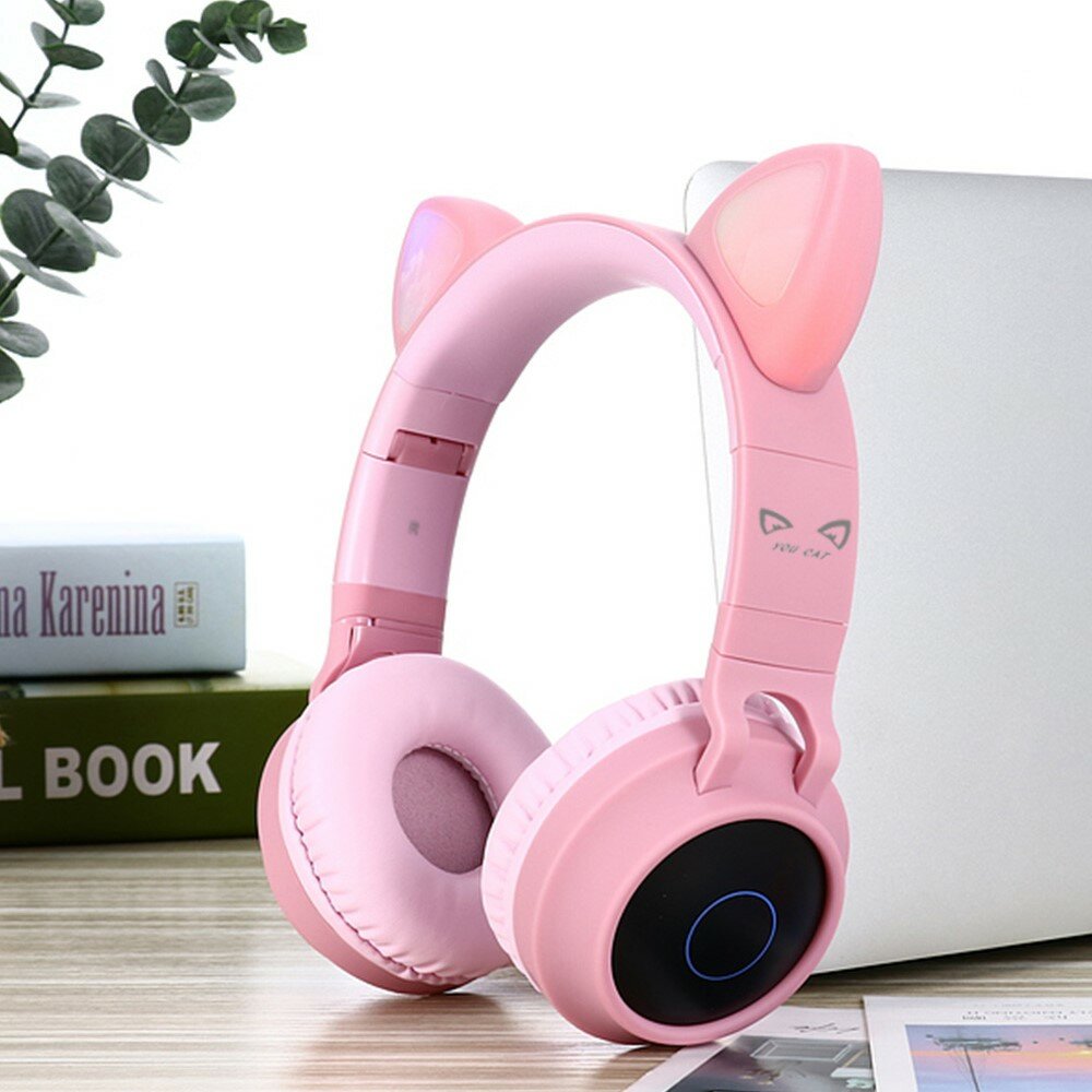 You Cat - BT028C Розовые. Cat Ear Headphones, беспроводные наушники кошачьи ушки светящиеся, с поддержкой SD/FM.