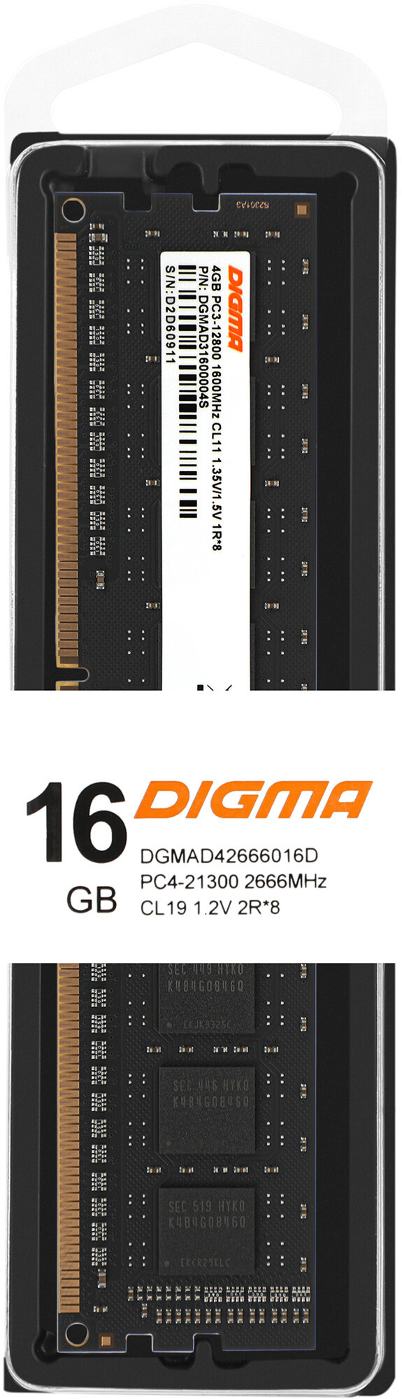 Память DDR4 16Gb 2666MHz Digma DGMAD42666016D RTL PC4-21300 CL19 DIMM 288-pin 1.2В dual rank RTL