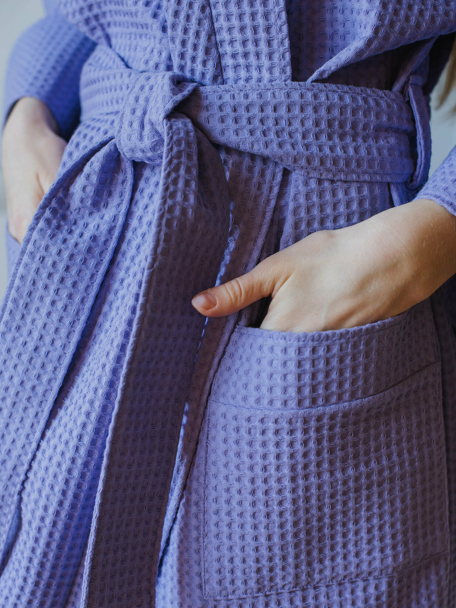 Халат ZUKI удлиненный, укороченный рукав, пояс, карманы, банный, размер M, фиолетовый - фотография № 6