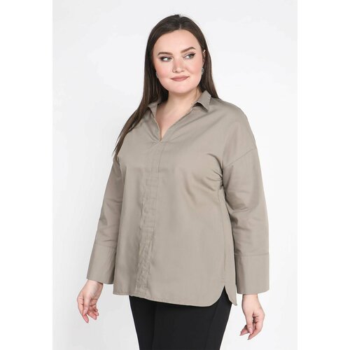 Блуза , свободный силуэт, однотонная, размер 50, бежевый, коричневый