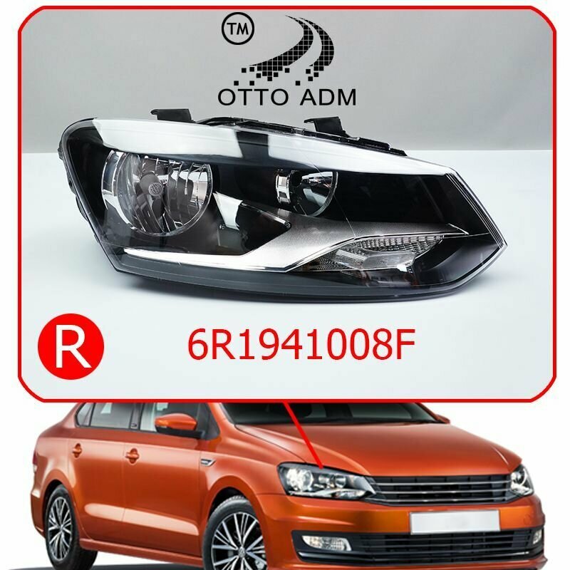 правая для Фольксваген Поло рестайлинг, Блок-фара правая для VW Polo Sedan (2015-2020) галоген 6R1941008F