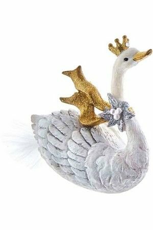 Ёлочная игрушка лебедь В короне, модель: шея вверх, полистоун, 8 см, Kurts Adler E0477-вверх